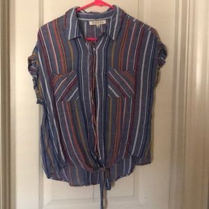 multicolored short sleeve button down